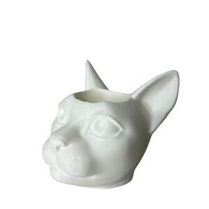 Cat Head White Tea Light Candle Holder Planter Cozy Animal Figurine Home Decor
